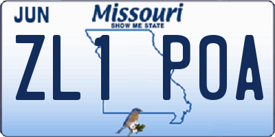 MO license plate ZL1P0A