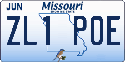 MO license plate ZL1P0E