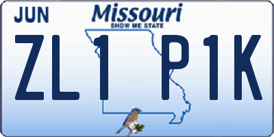 MO license plate ZL1P1K
