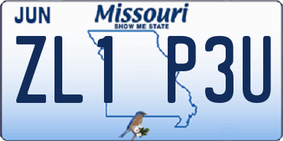 MO license plate ZL1P3U