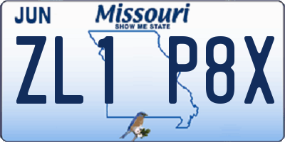 MO license plate ZL1P8X