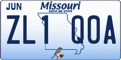 MO license plate ZL1Q0A