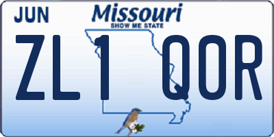 MO license plate ZL1Q0R