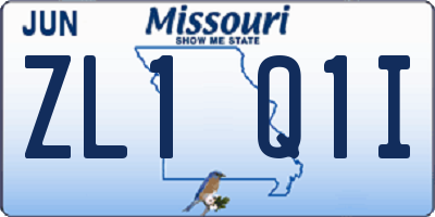 MO license plate ZL1Q1I
