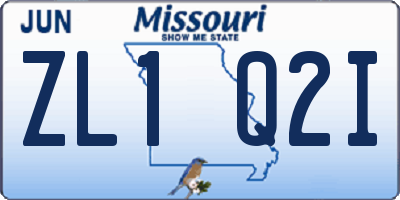 MO license plate ZL1Q2I