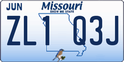MO license plate ZL1Q3J