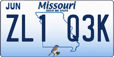 MO license plate ZL1Q3K