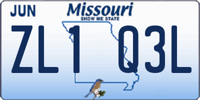 MO license plate ZL1Q3L