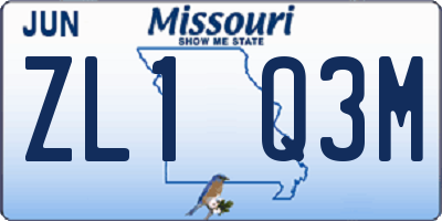 MO license plate ZL1Q3M