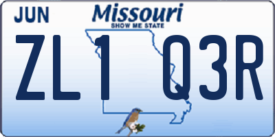 MO license plate ZL1Q3R