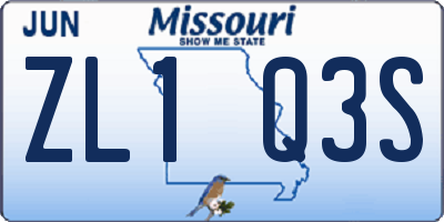 MO license plate ZL1Q3S