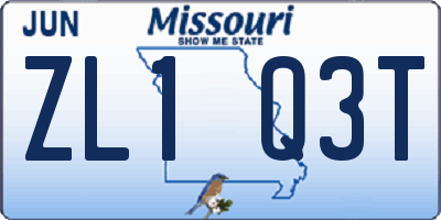 MO license plate ZL1Q3T