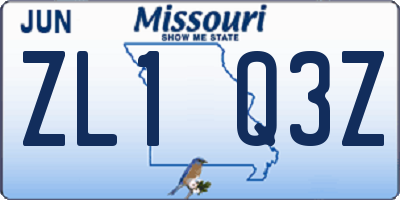 MO license plate ZL1Q3Z