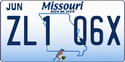 MO license plate ZL1Q6X