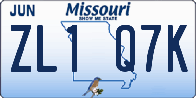MO license plate ZL1Q7K