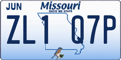 MO license plate ZL1Q7P