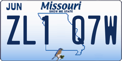 MO license plate ZL1Q7W