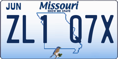 MO license plate ZL1Q7X