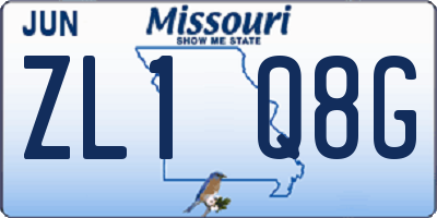 MO license plate ZL1Q8G