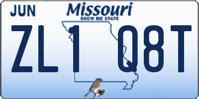 MO license plate ZL1Q8T