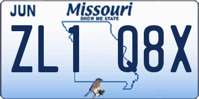 MO license plate ZL1Q8X