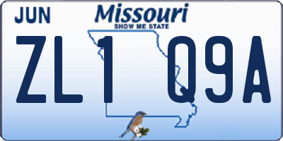 MO license plate ZL1Q9A