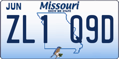 MO license plate ZL1Q9D