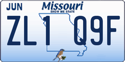 MO license plate ZL1Q9F