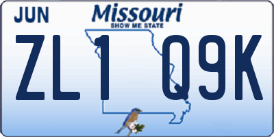 MO license plate ZL1Q9K