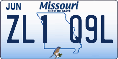 MO license plate ZL1Q9L