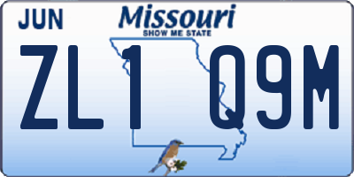 MO license plate ZL1Q9M
