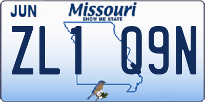 MO license plate ZL1Q9N