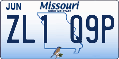 MO license plate ZL1Q9P