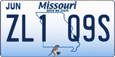 MO license plate ZL1Q9S