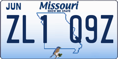 MO license plate ZL1Q9Z