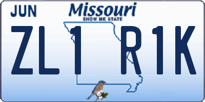 MO license plate ZL1R1K