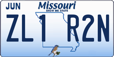 MO license plate ZL1R2N