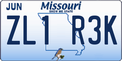 MO license plate ZL1R3K