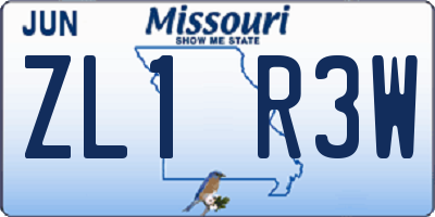 MO license plate ZL1R3W