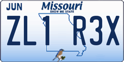 MO license plate ZL1R3X