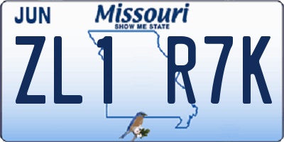 MO license plate ZL1R7K