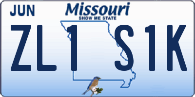 MO license plate ZL1S1K