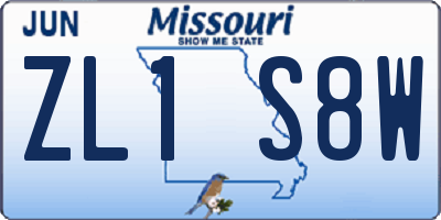 MO license plate ZL1S8W