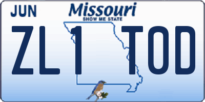 MO license plate ZL1T0D
