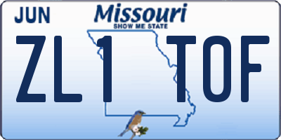 MO license plate ZL1T0F
