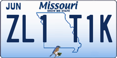 MO license plate ZL1T1K