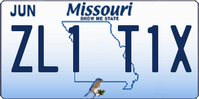MO license plate ZL1T1X