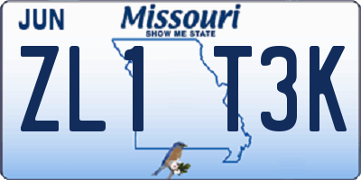 MO license plate ZL1T3K