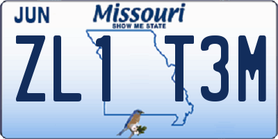 MO license plate ZL1T3M