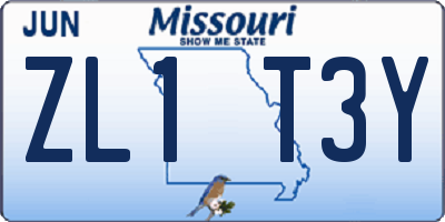 MO license plate ZL1T3Y